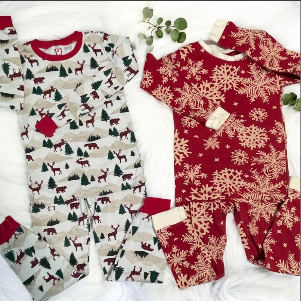 Kids Pajamas - Red/White/Green Winter Themed